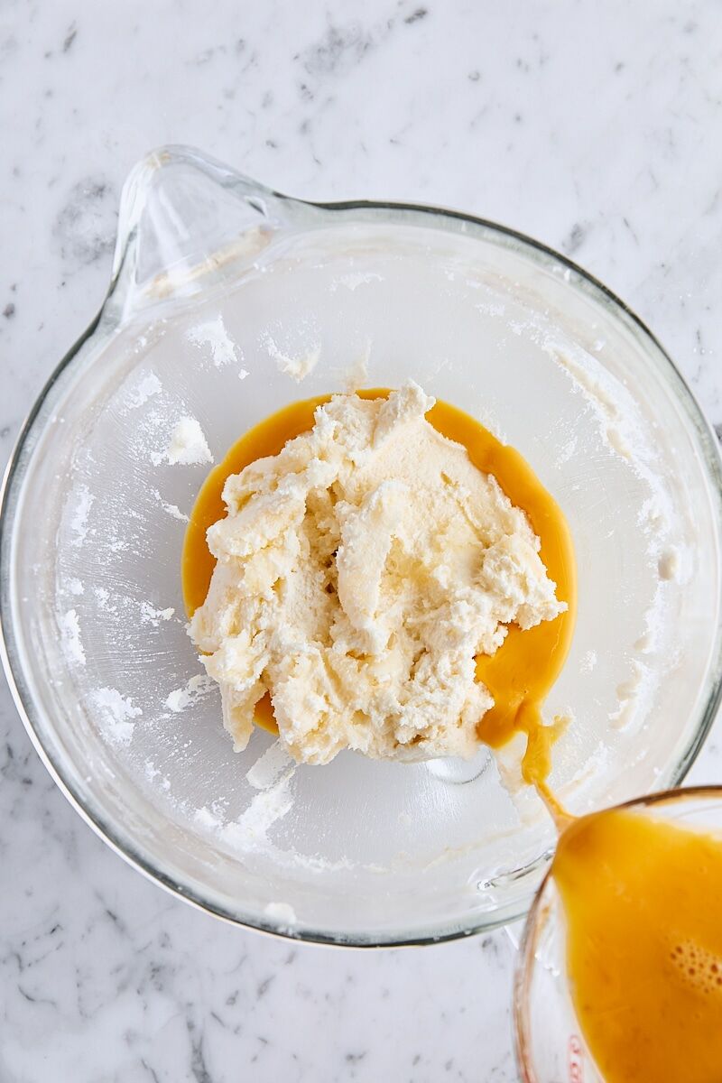 Egg mixture gradually streamed into sugar mixture