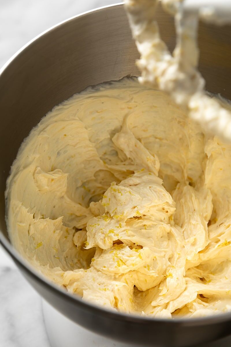 Vanilla extract and lemon zest added to cream cheese mixture