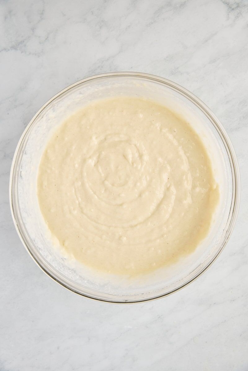 Buttermilk pancake batter in glass bowl