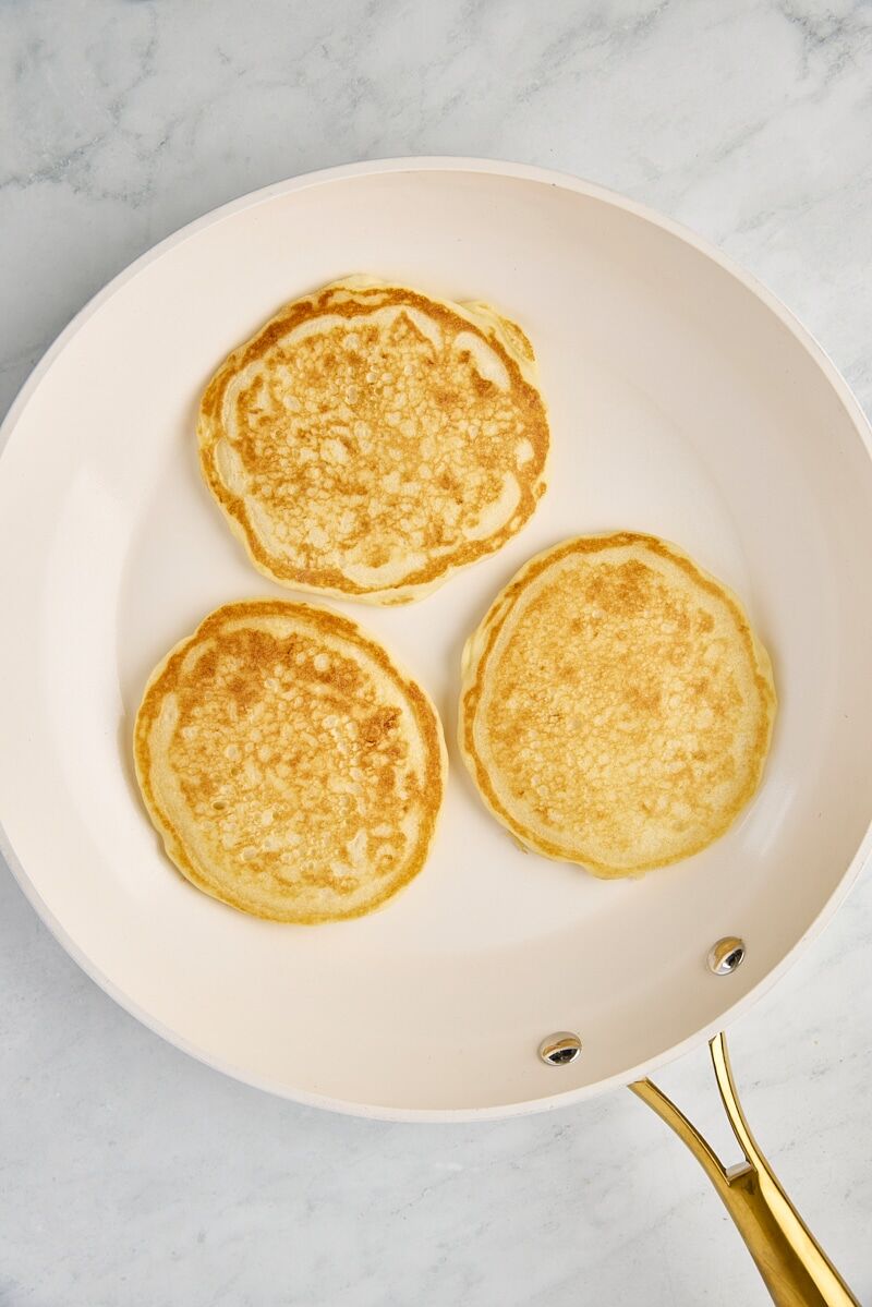 Cooked pancakes in skillet