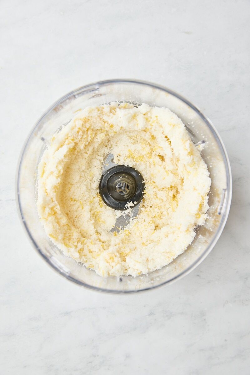 Lemon zest and granulated sugar pulsed together in food processor