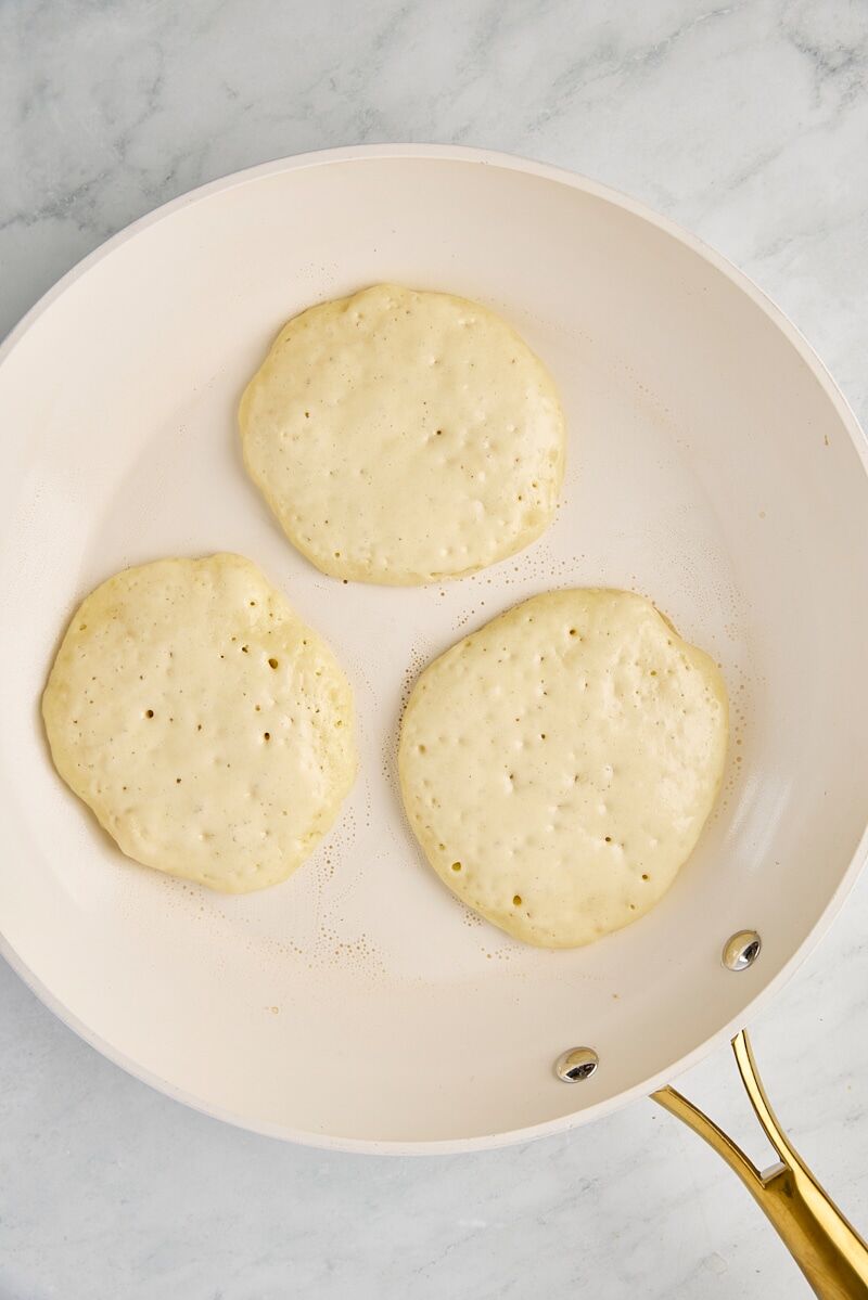 Portioned batter in skillet