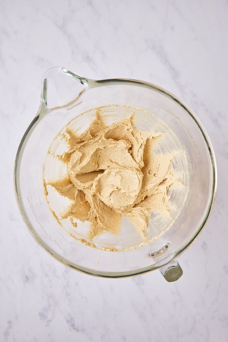 Egg, egg yolk, and vanilla mixed into dough