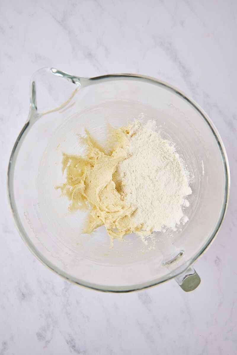 Dry ingredients added to muffin batter