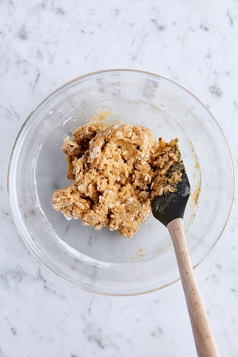 Dry ingredients folded into dough with a silicone spatula