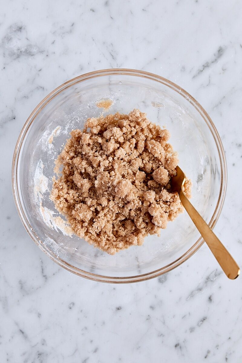 Mixed crumb topping in glass bowl