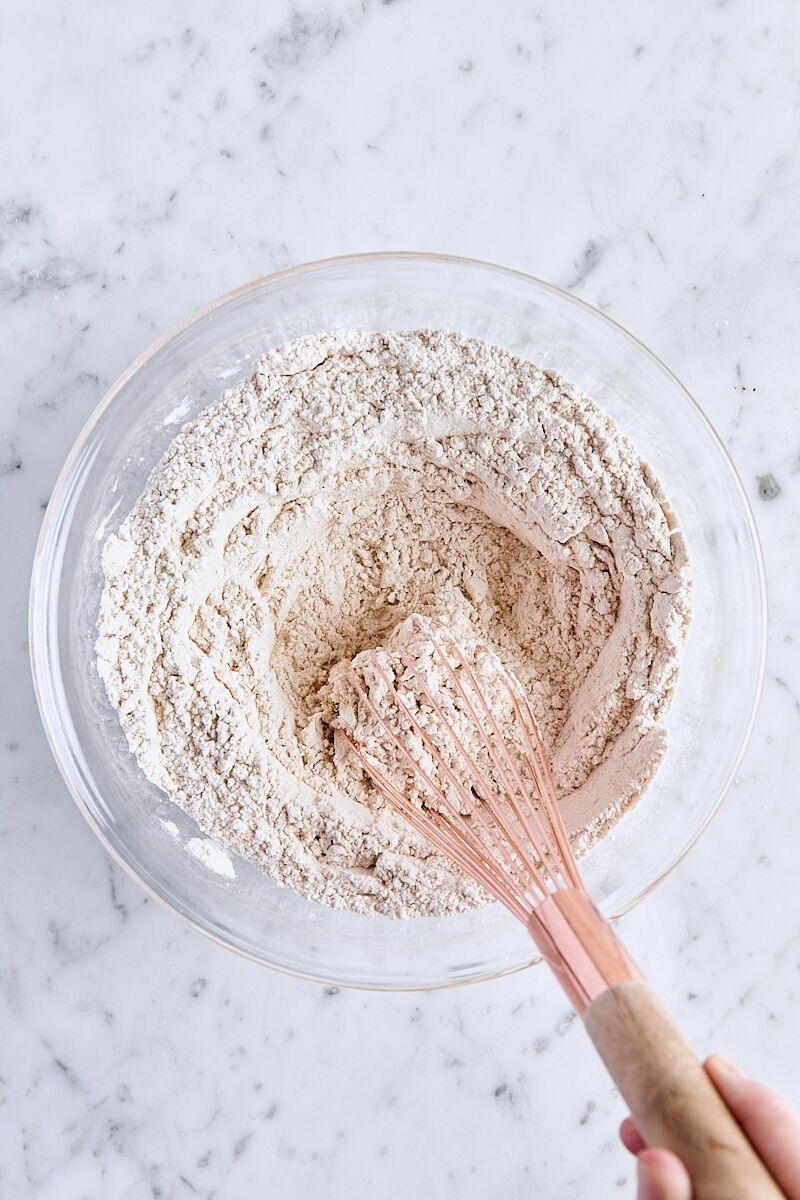 Dry ingredients whisked together in medium glass bowl