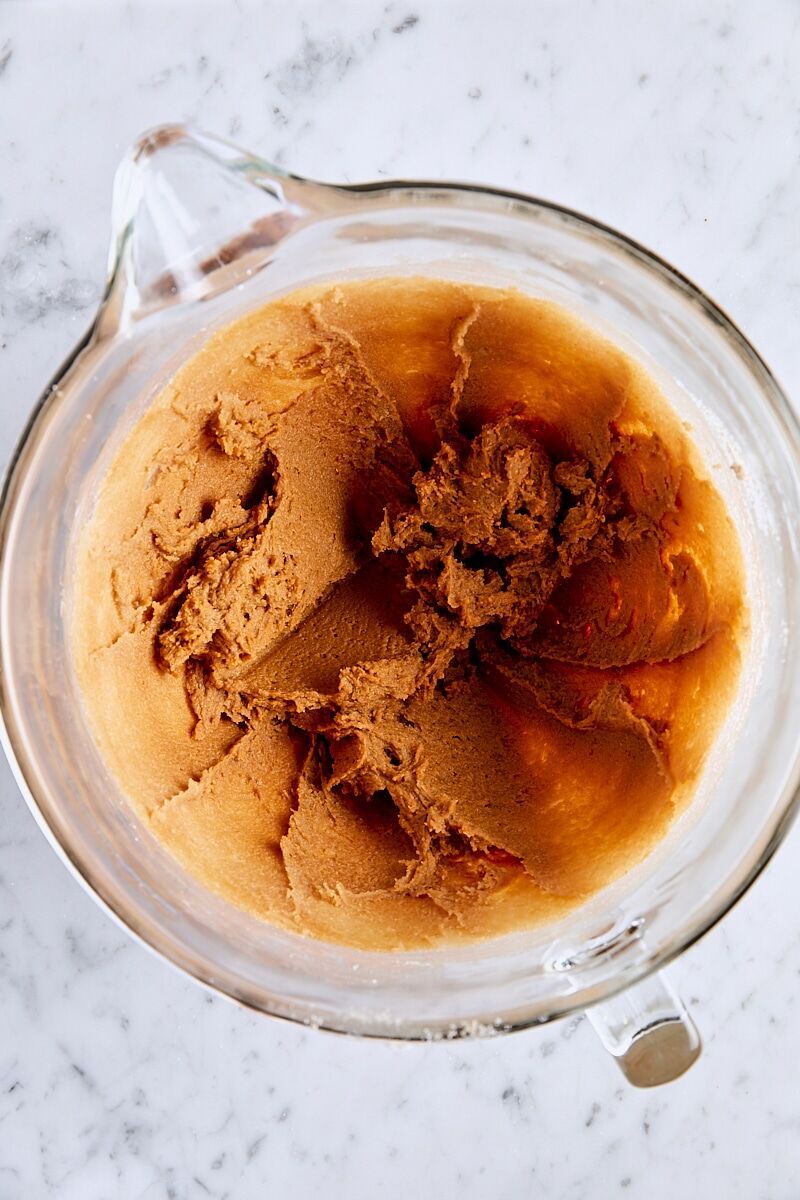 Molasses mixed with butter and sugar mixture