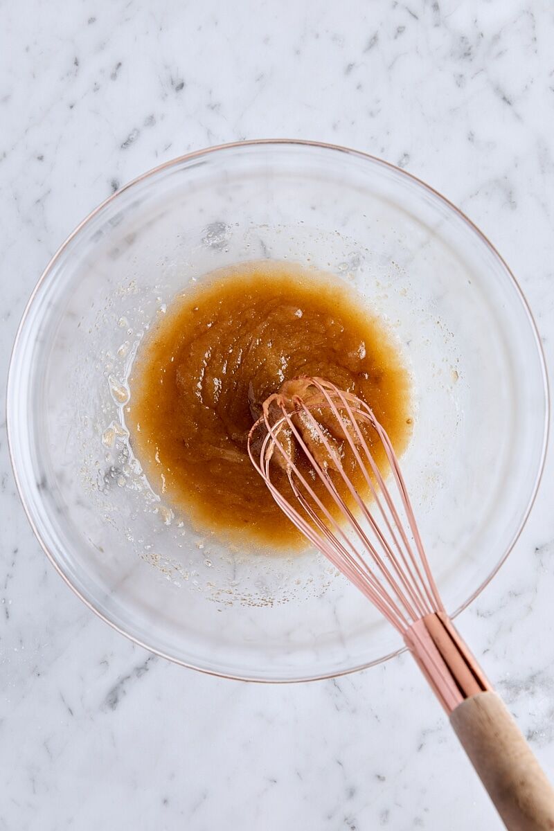 Melted butter and sugars whisked together