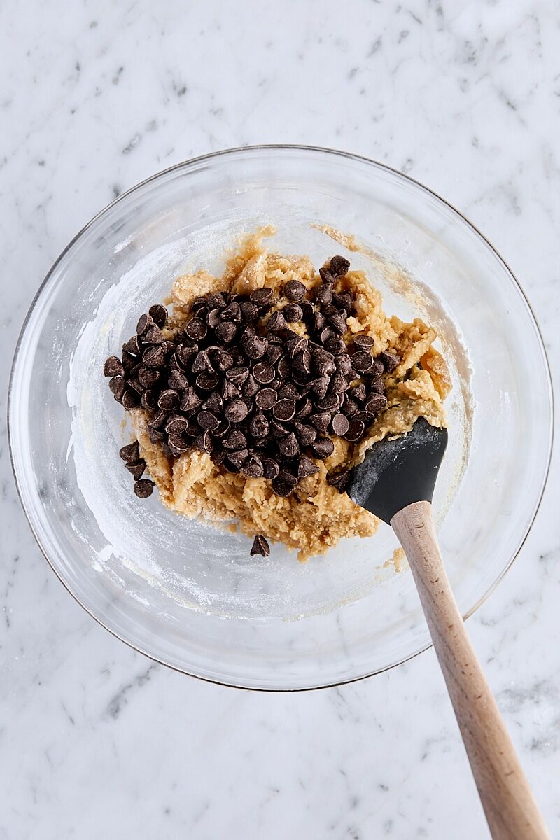 Chocolate chips added to cookie dough
