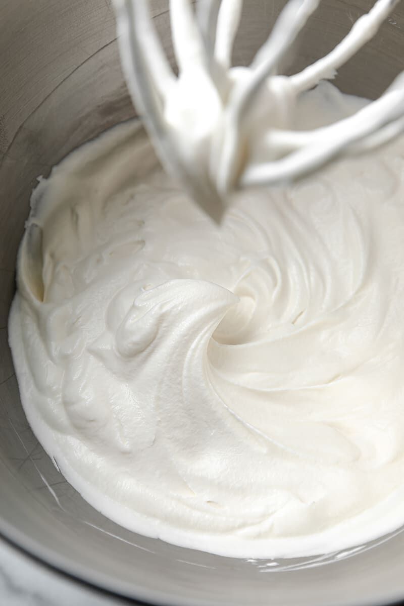 Cream whipped to medium peaks in mixer bowl