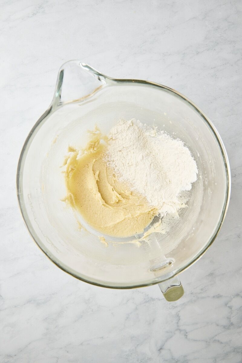 Flour mixture added to batter