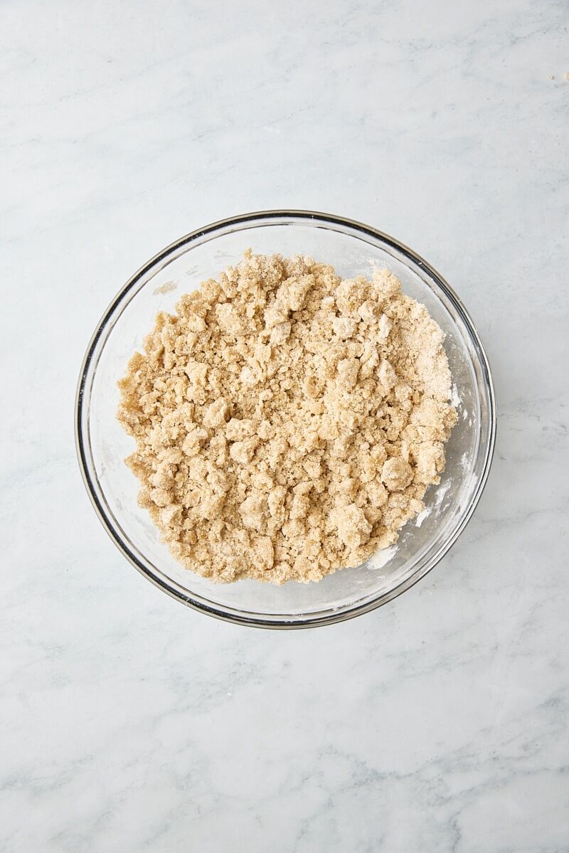 Mixed crumb topping in glass bowl