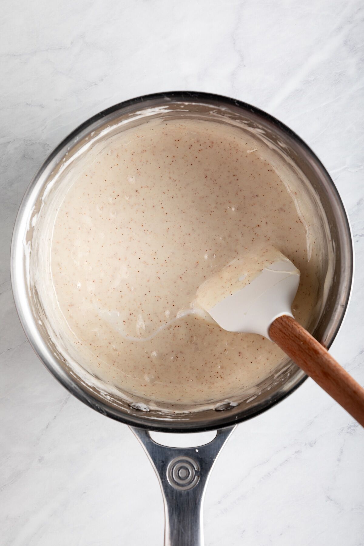 Melted marshmallow mixture in saucepan