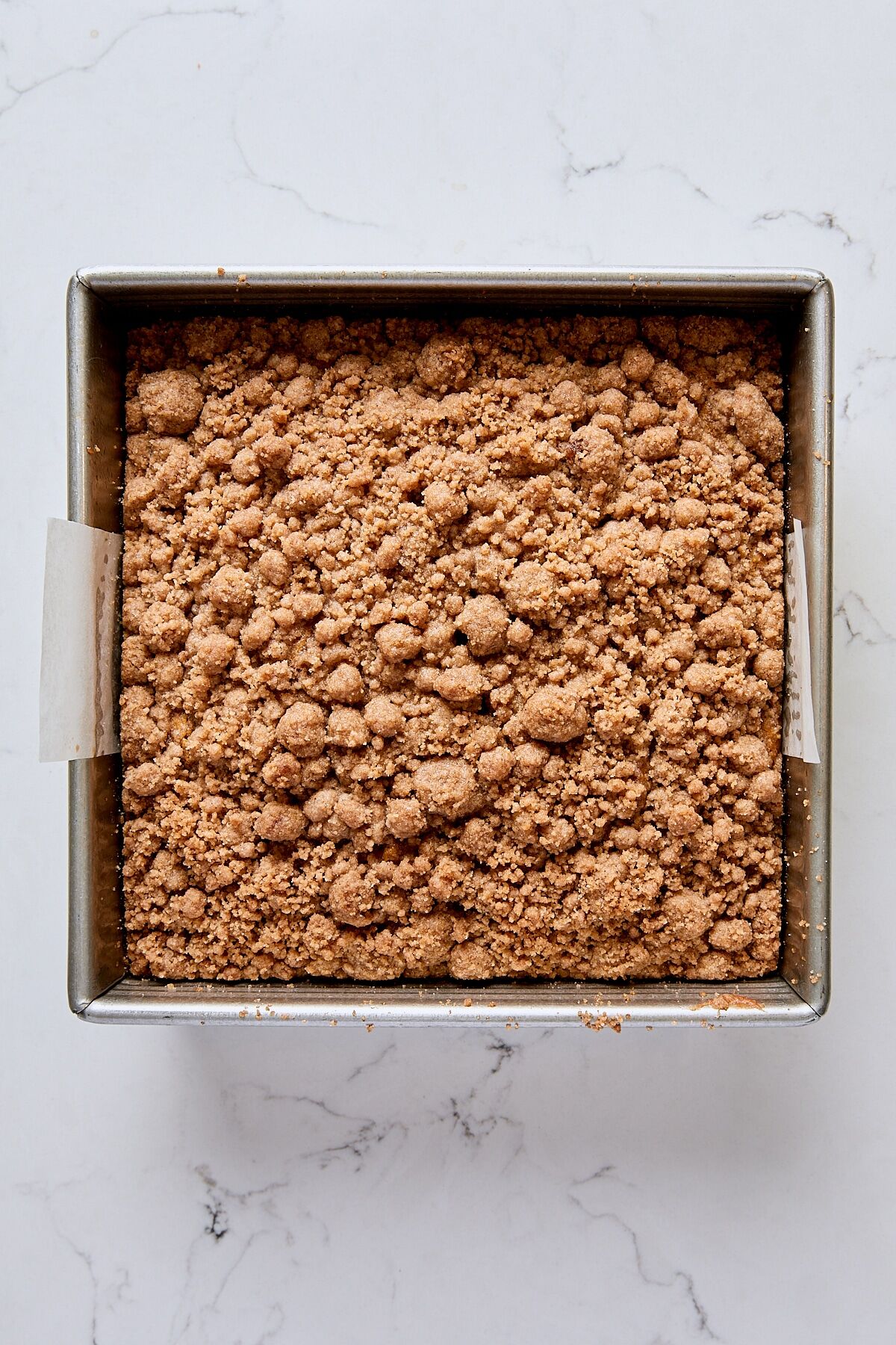 Baked pumpkin crumb cake in pan