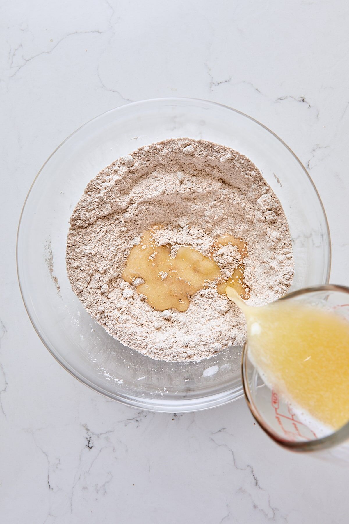 Melted batter added to crumb topping ingredients